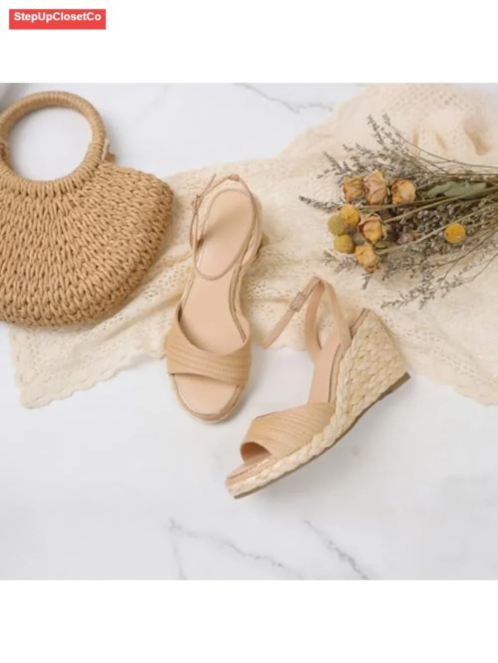 Raffia Espadrille Platform Wedge Sandals Ankle Strap Open Toe Summer Comfort 3